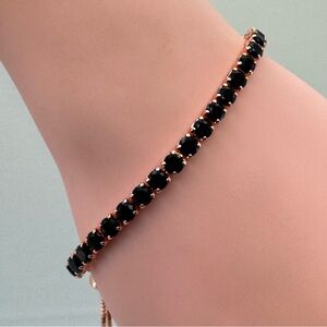 New Rose Gold Tone Plated Black CZ Adjustable Slider Tennis Bracelet